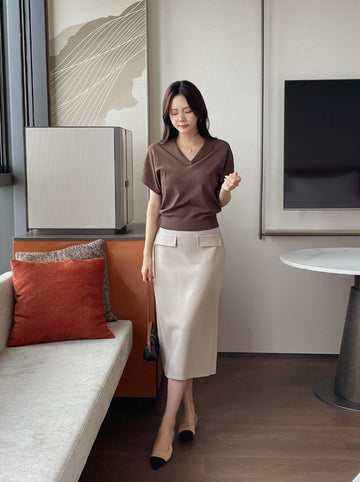 Kashua V-neck Collar Short Sleeve Knit